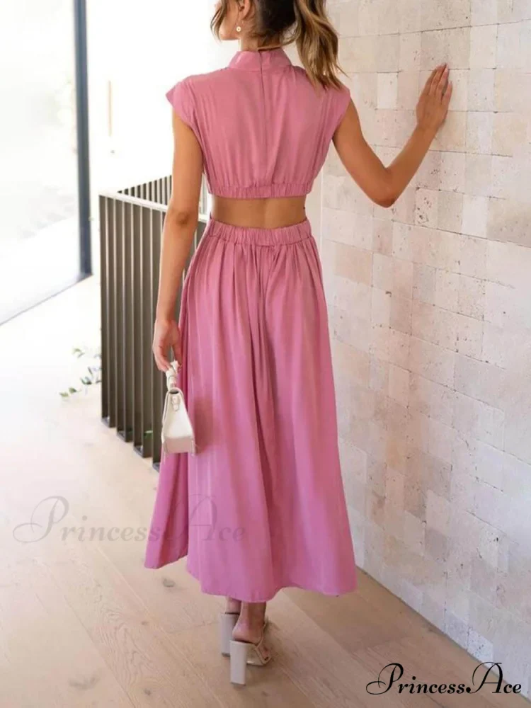 Cutout Waist Pocketed Charming Vacation Midi Dress - Image 17
