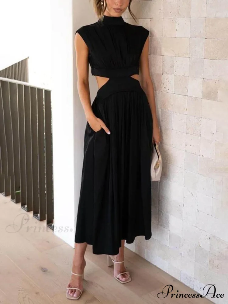 Cutout Waist Pocketed Charming Vacation Midi Dress - Image 20