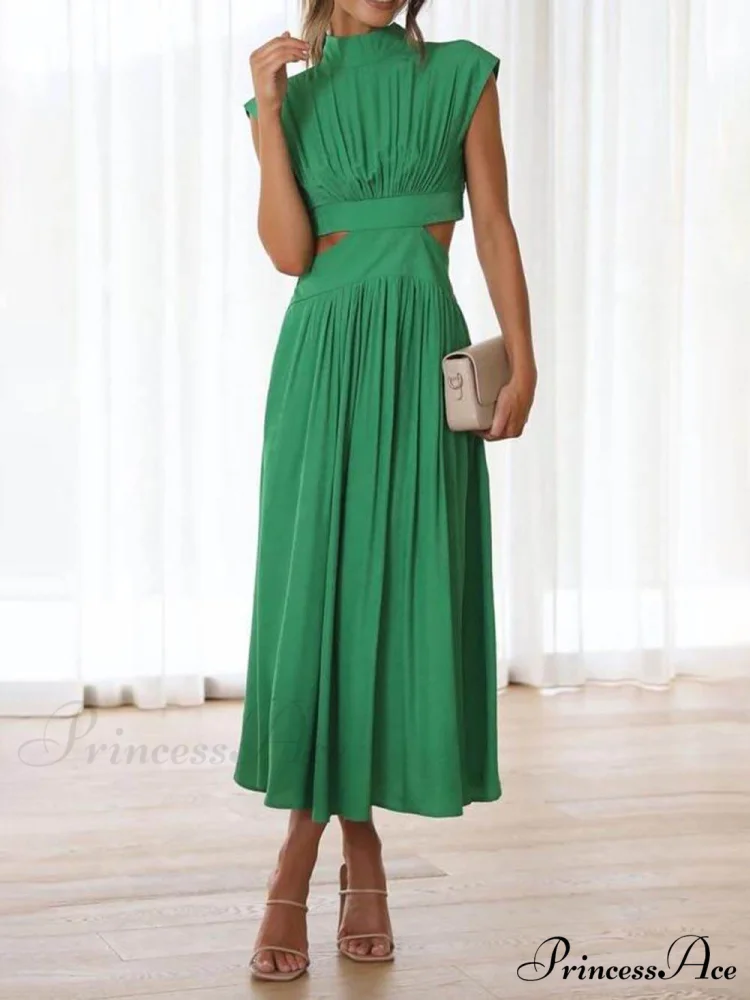 Cutout Waist Pocketed Charming Vacation Midi Dress - Image 4