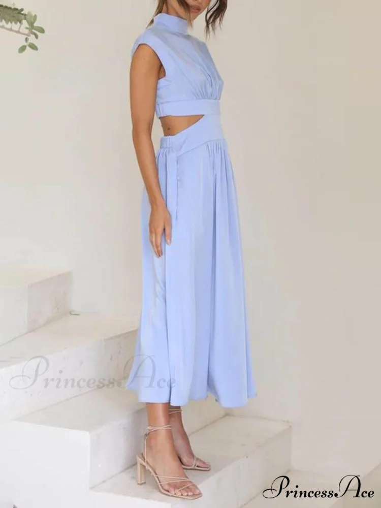 Cutout Waist Pocketed Charming Vacation Midi Dress - Image 7