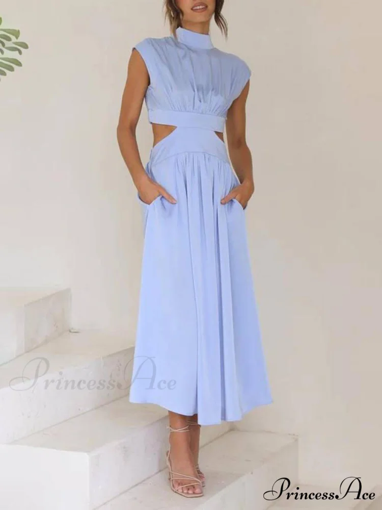 Cutout Waist Pocketed Charming Vacation Midi Dress - Image 8