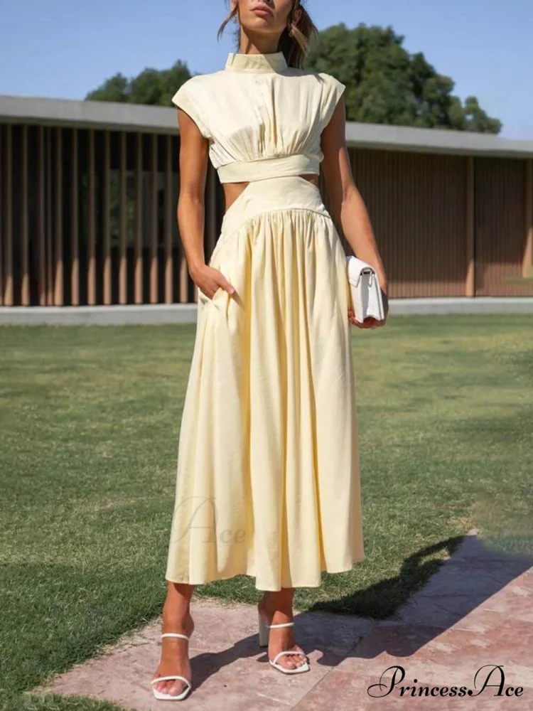Cutout Waist Pocketed Charming Vacation Midi Dress - Image 9