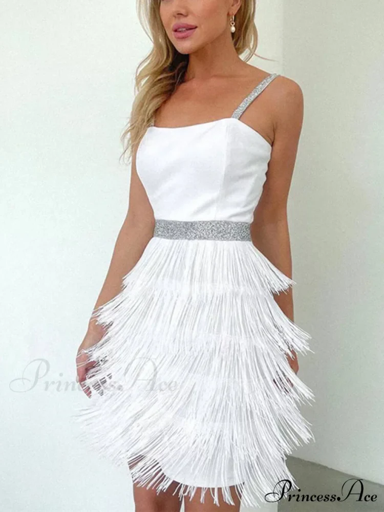 Date And Dinner Socialite Graceful Style Suspender Fringe Mini Dress - Image 4