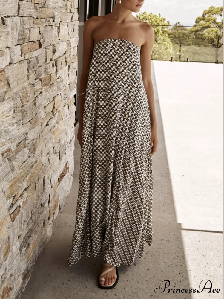 Diamond Print Stylish Bohemian Maxi Dress - Image 3