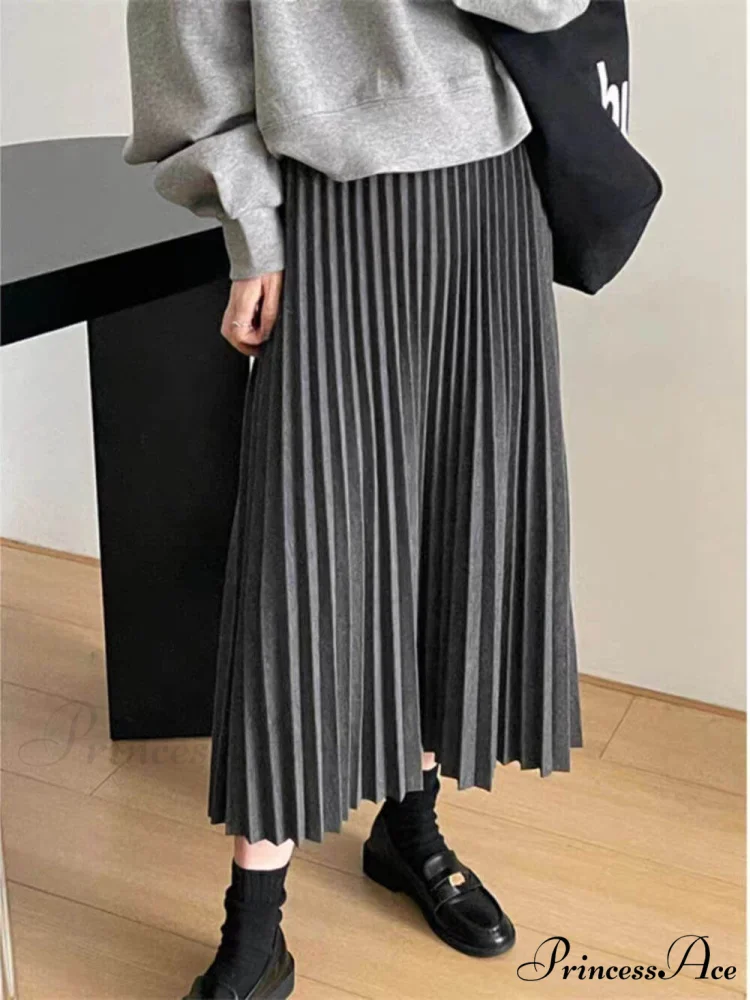 Elastic High-Waisted Stylish Pleated Midi Skirt - Image 2