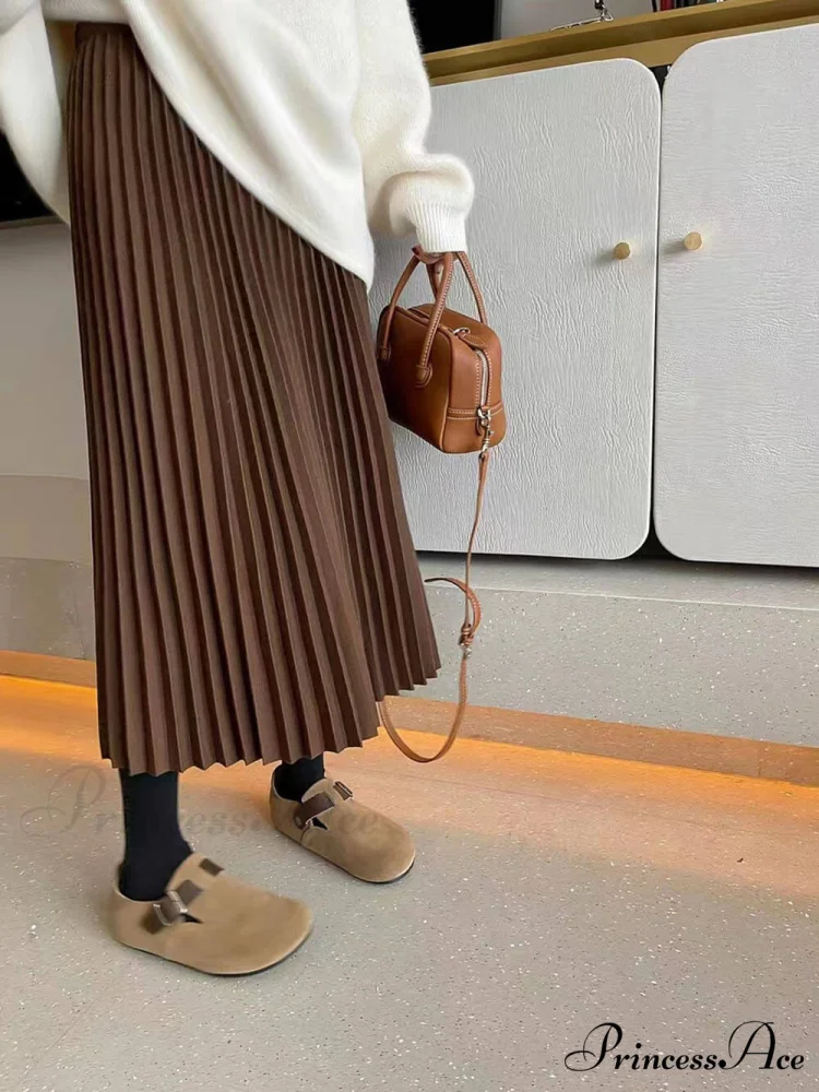 Elastic High-Waisted Stylish Pleated Midi Skirt - Image 3