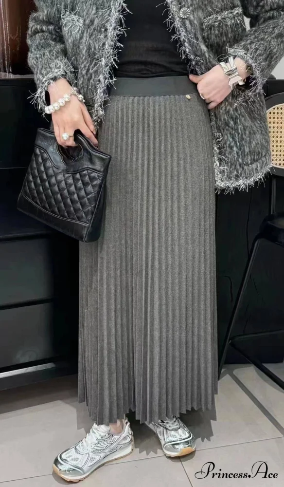 Elastic High-Waisted Stylish Pleated Midi Skirt - Image 4