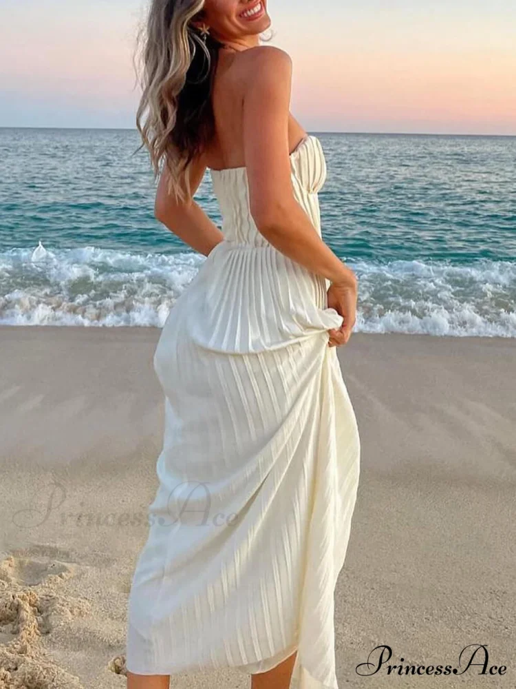 Elegant Pleated Stylish Strapless Maxi Dress - Image 3