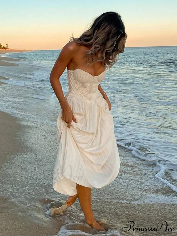 Elegant Pleated Stylish Strapless Maxi Dress - Image 5