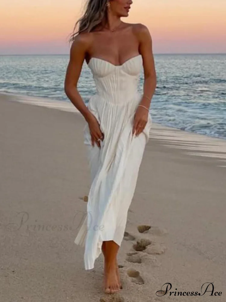Elegant Pleated Stylish Strapless Maxi Dress - Image 6