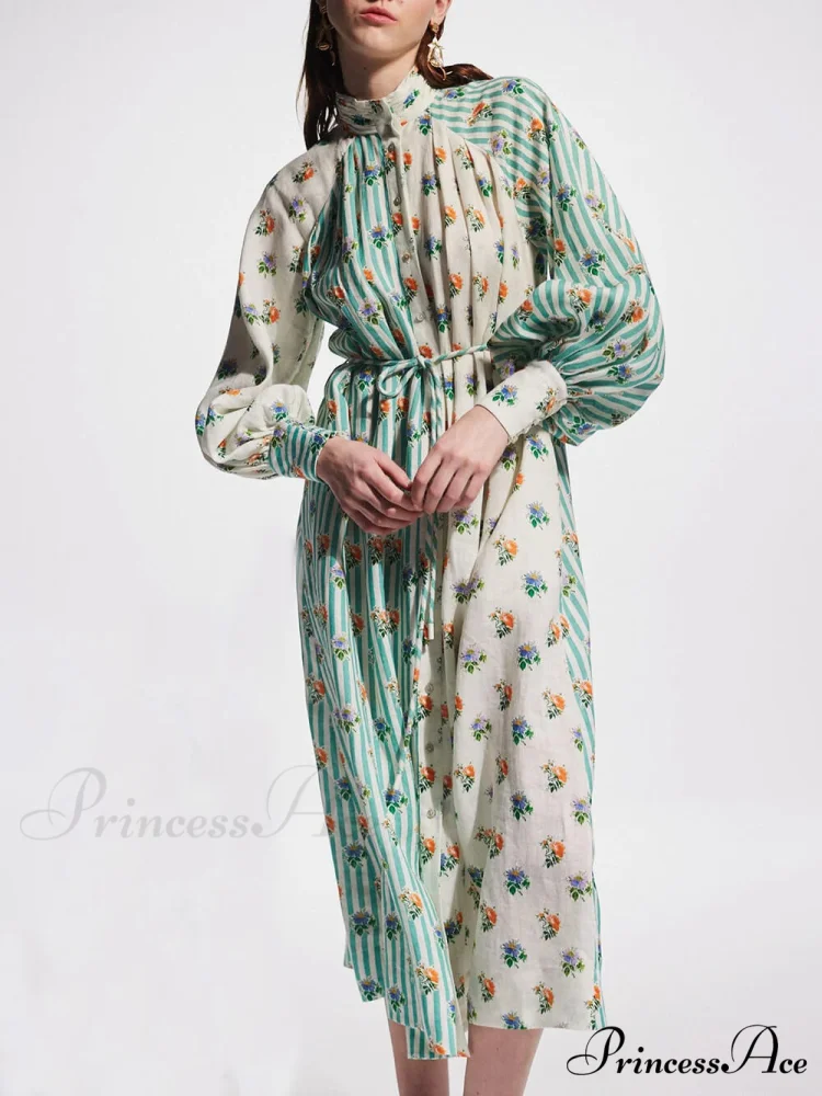 Elegant Puff Sleeve Charming Printed Shirt Dress - Image 3