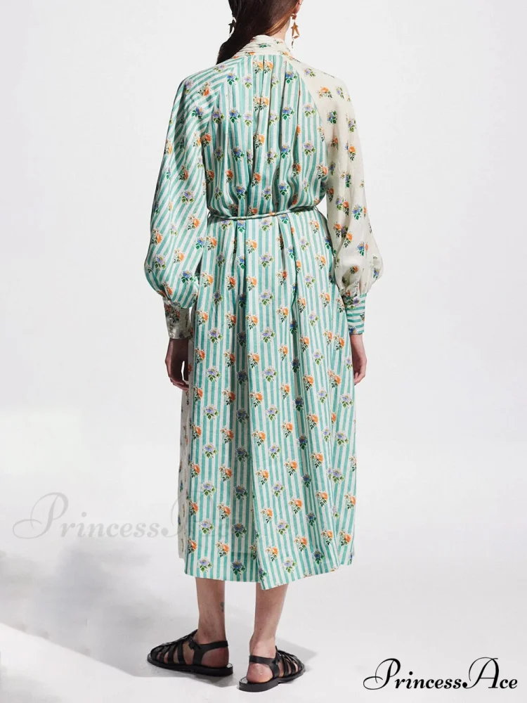 Elegant Puff Sleeve Charming Printed Shirt Dress - Image 4