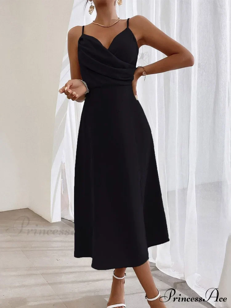 Elegant Spaghetti Strap Charming Pleated Leg Slit Dress - Image 5