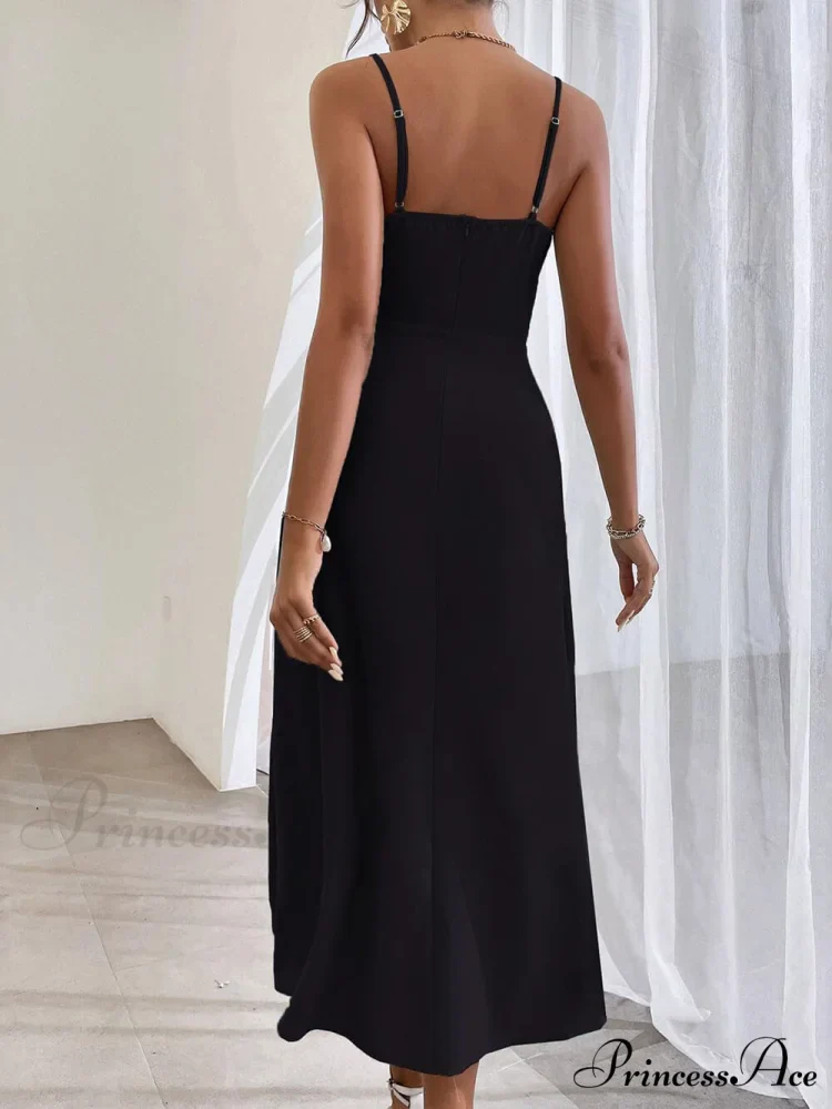Elegant Spaghetti Strap Charming Pleated Leg Slit Dress - Image 6