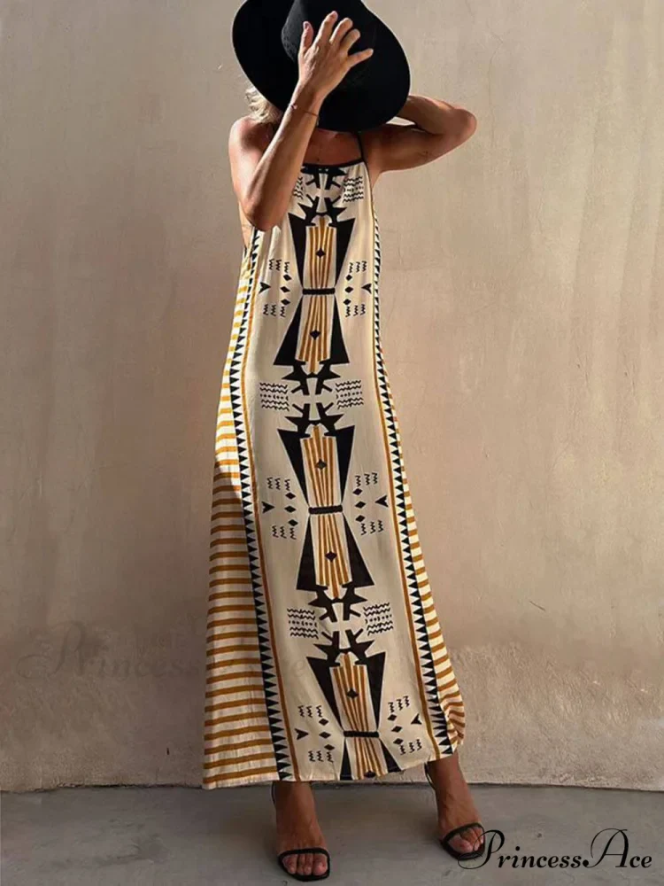 Ethnic Print Backless Charming A-line Maxi Dress - Image 2