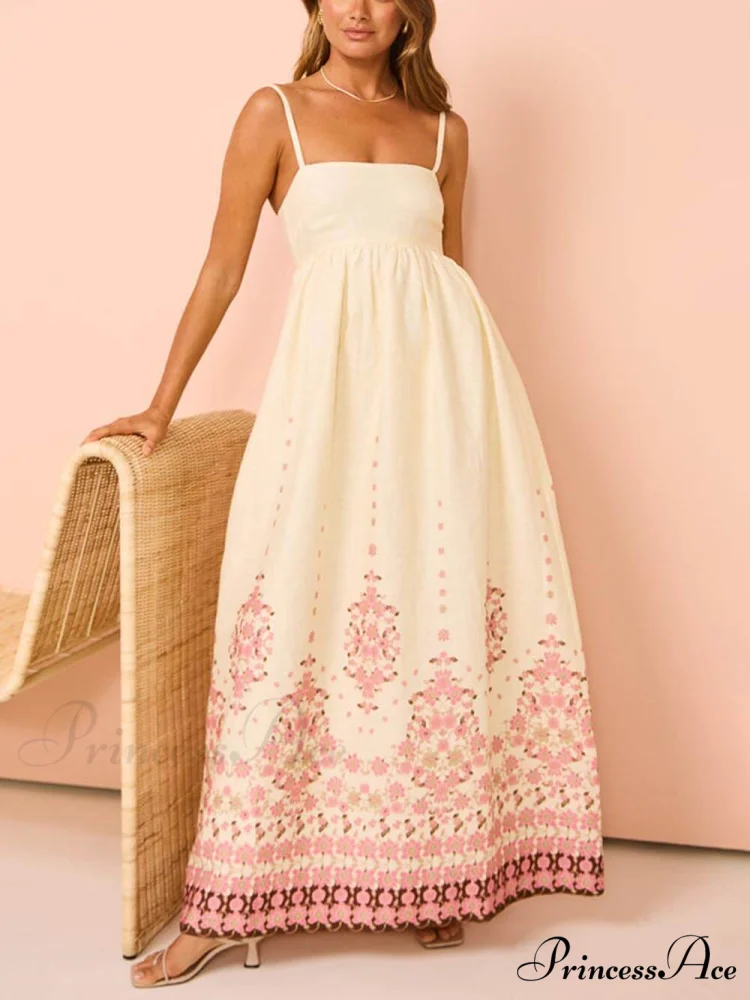 Ethnic Print Halter Charming Cream Extra Maxi Dress - Image 2