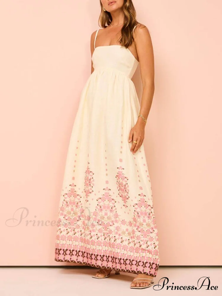 Ethnic Print Halter Charming Cream Extra Maxi Dress - Image 3