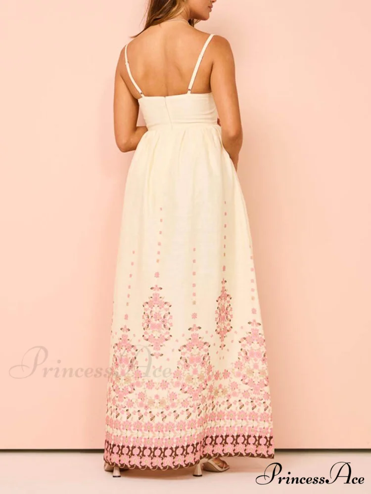 Ethnic Print Halter Charming Cream Extra Maxi Dress - Image 5