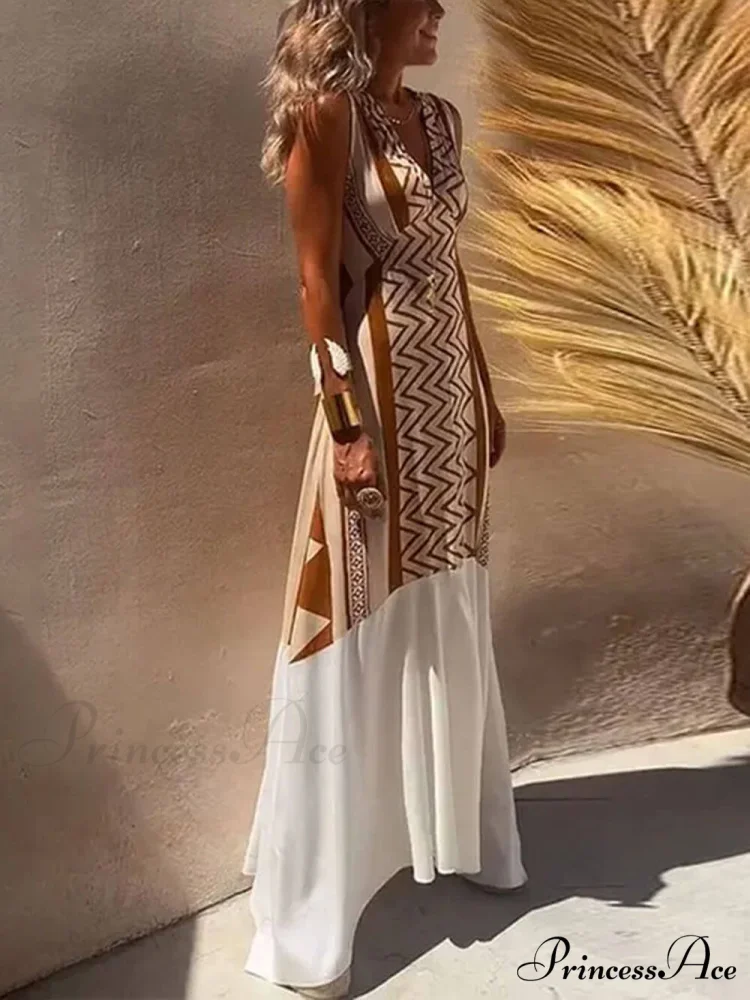 Ethnic Print Patchwork Charming A-line Maxi Dress - Image 3