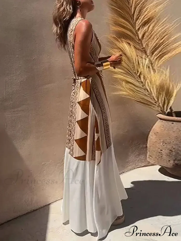 Ethnic Print Patchwork Charming A-line Maxi Dress - Image 4