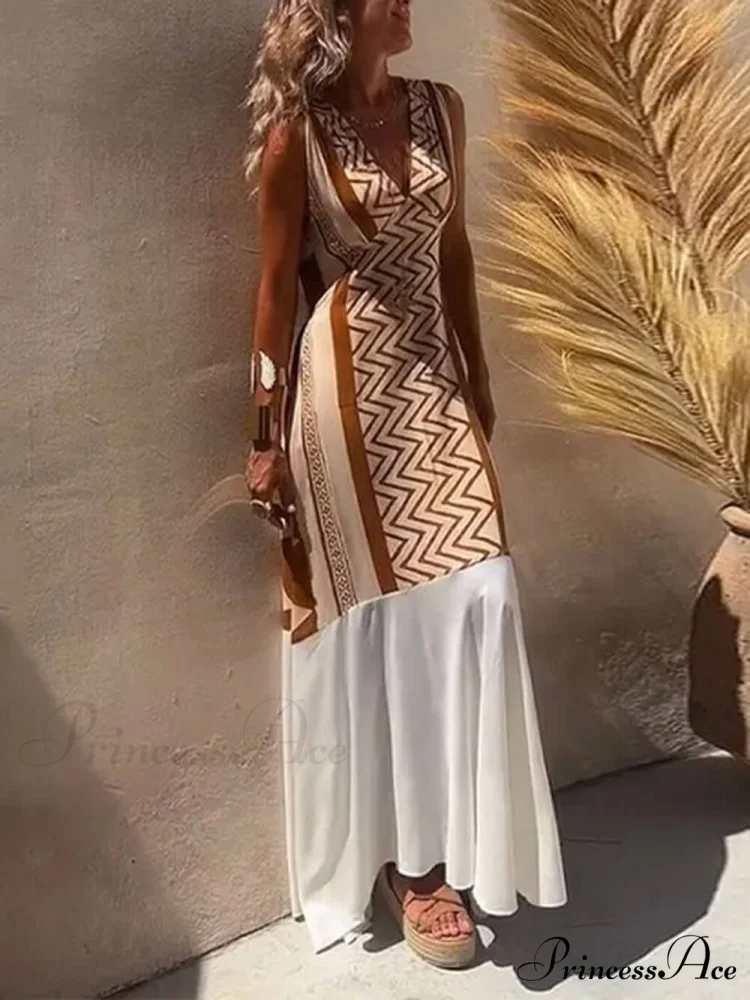 Ethnic Print Patchwork Charming A-line Maxi Dress - Image 5