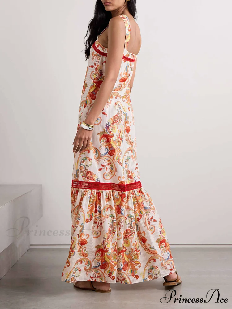 Modern Exquisite Paisley Crochet Graceful Trim Print Maxi Dress - Image 2