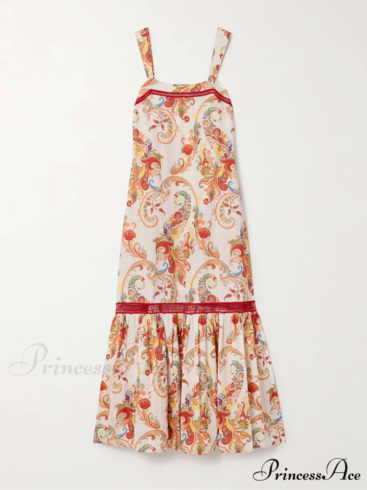 Modern Exquisite Paisley Crochet Graceful Trim Print Maxi Dress - Image 3