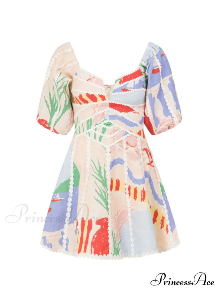 Modern Sophisticated Art Graffiti Graceful Floral Print Mini Dress - Image 3