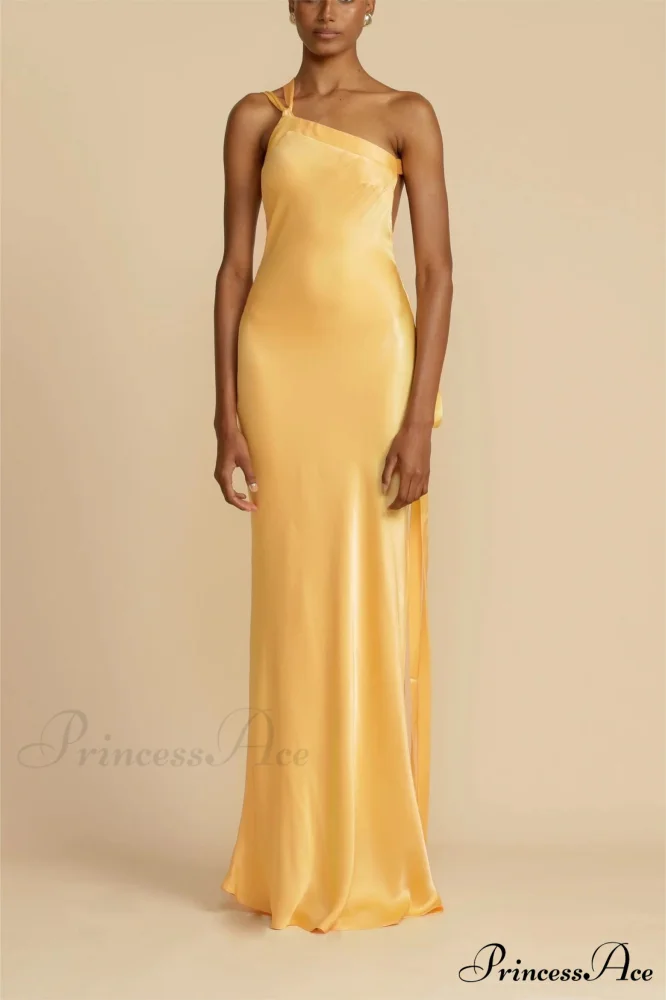 Moonlit Soiree Satin Asymmetrical One Trendy Shouder Backless Strap Maxi Dress - Image 5
