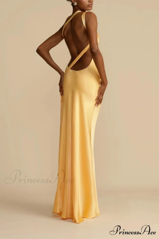 Moonlit Soiree Satin Asymmetrical One Trendy Shouder Backless Strap Maxi Dress - Image 8