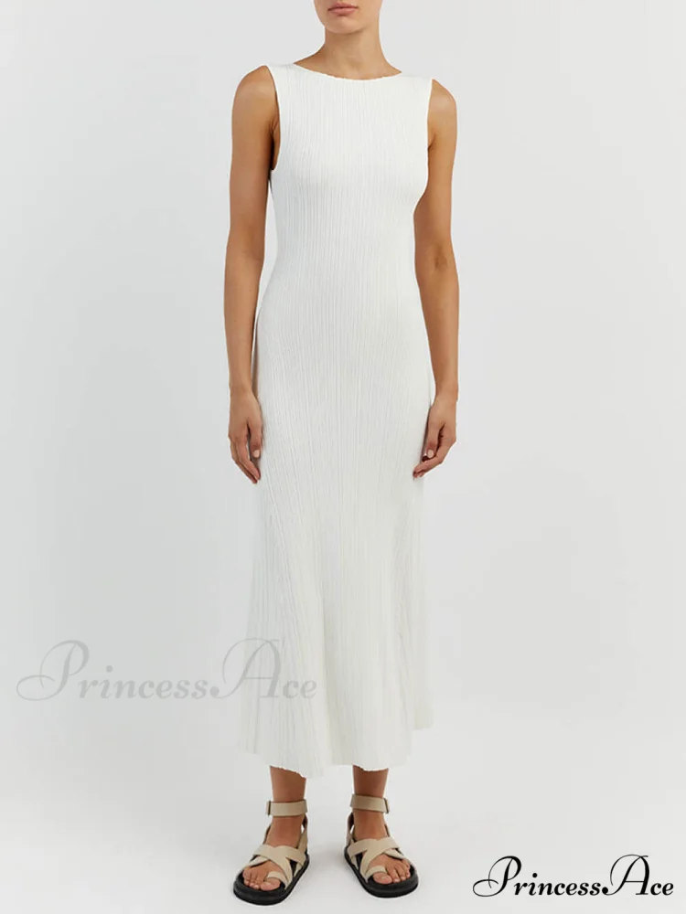 Off-White Sleeveless Stylish Midi Dress - Image 2