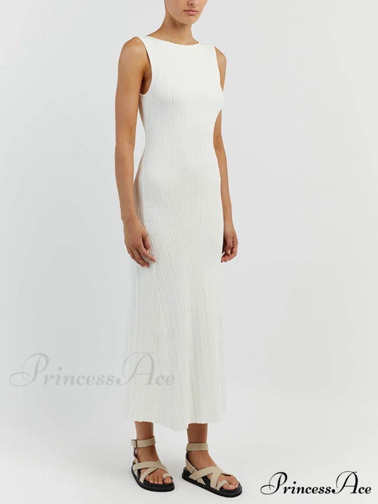 Off-White Sleeveless Stylish Midi Dress - Image 3