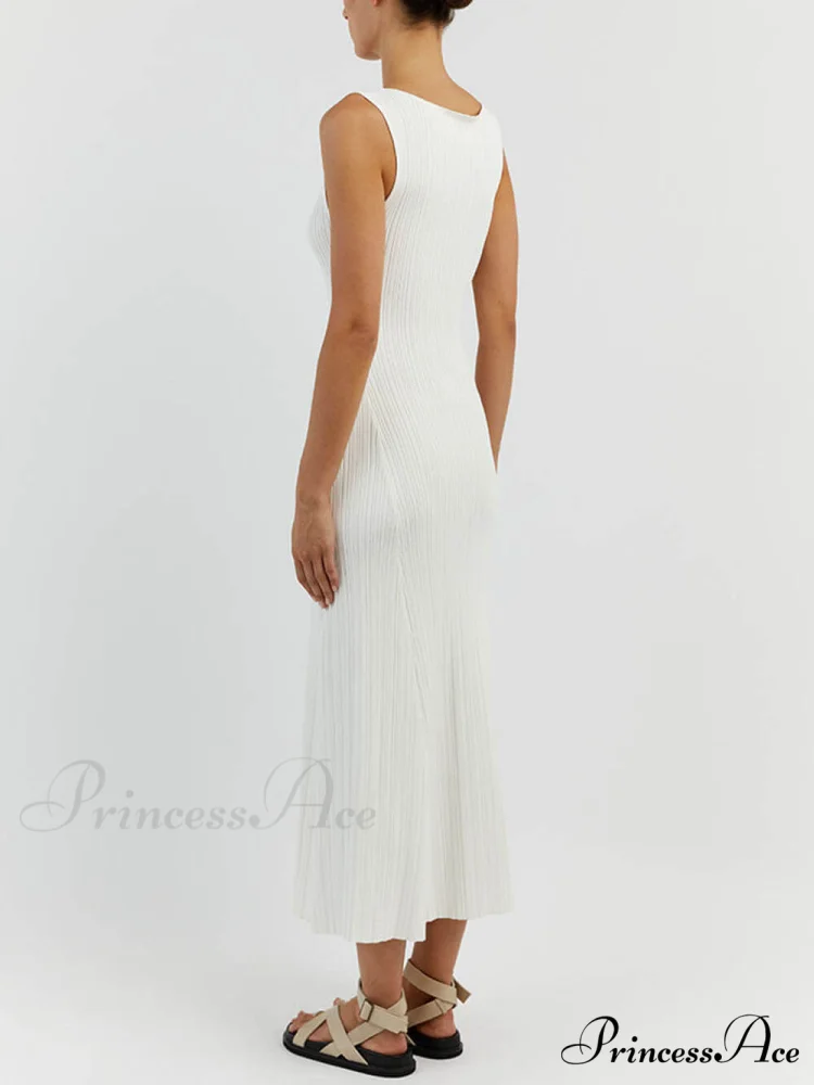 Off-White Sleeveless Stylish Midi Dress - Image 4