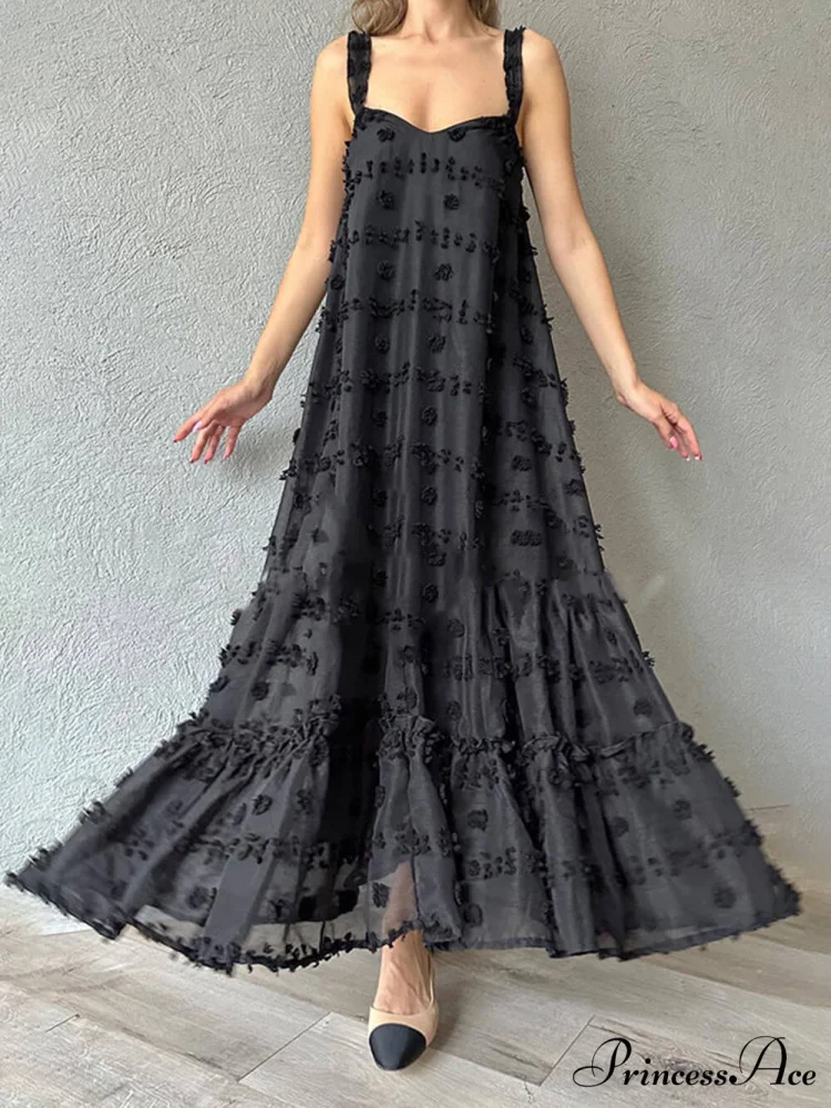 Pretty Flower Decor A-Line Graceful Layered Loose Maxi Dress - Image 10