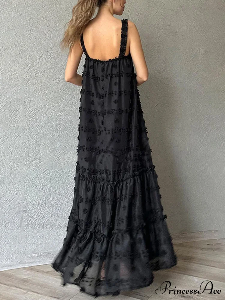 Pretty Flower Decor A-Line Graceful Layered Loose Maxi Dress - Image 11