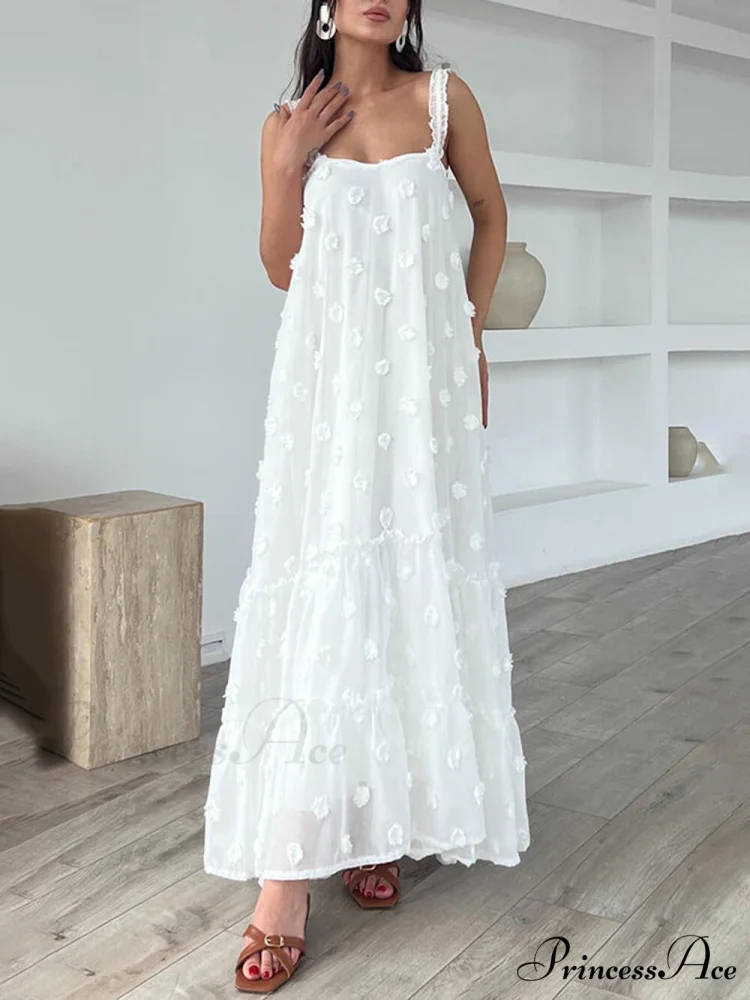 Pretty Flower Decor A-Line Graceful Layered Loose Maxi Dress - Image 2