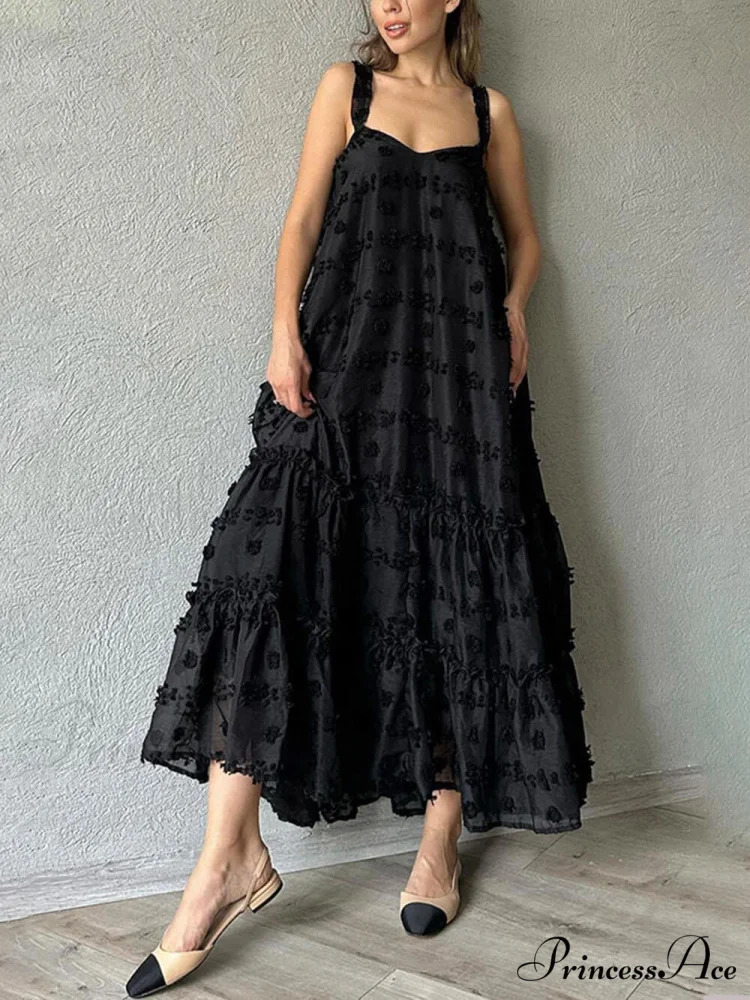 Pretty Flower Decor A-Line Graceful Layered Loose Maxi Dress - Image 3