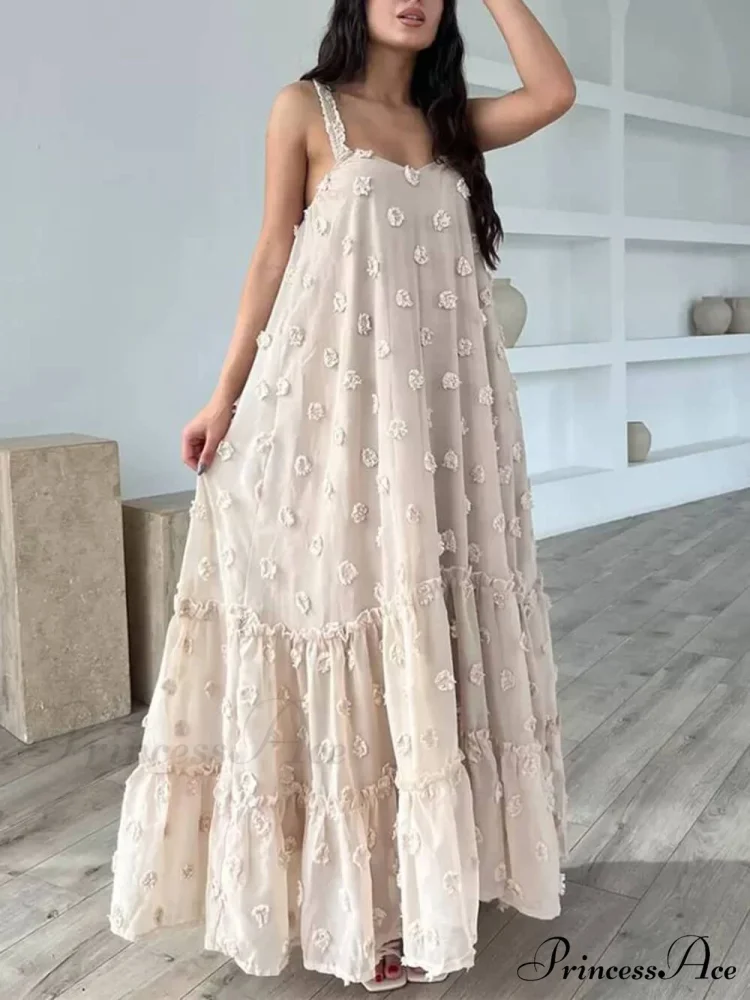 Pretty Flower Decor A-Line Graceful Layered Loose Maxi Dress - Image 4