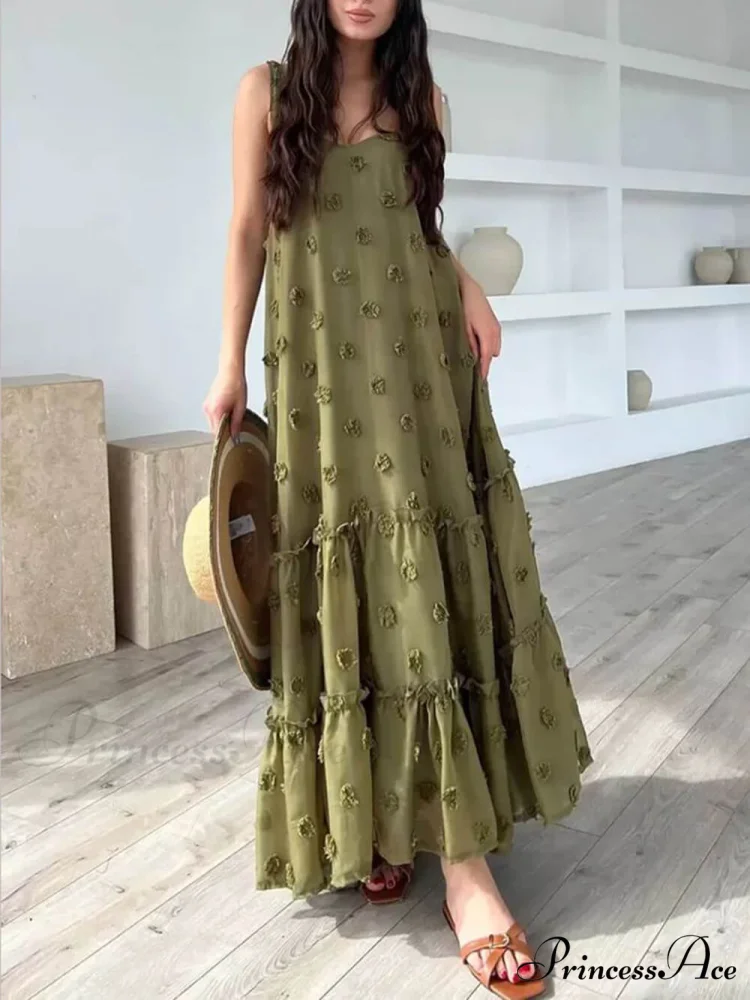 Pretty Flower Decor A-Line Graceful Layered Loose Maxi Dress - Image 6