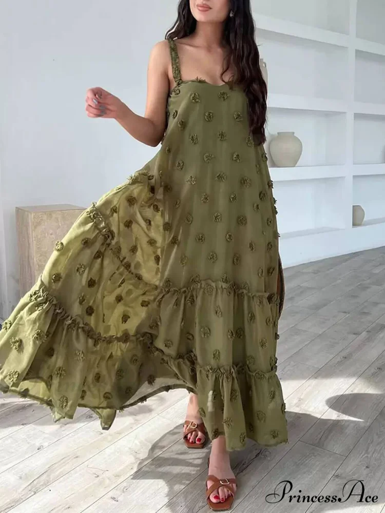 Pretty Flower Decor A-Line Graceful Layered Loose Maxi Dress - Image 7