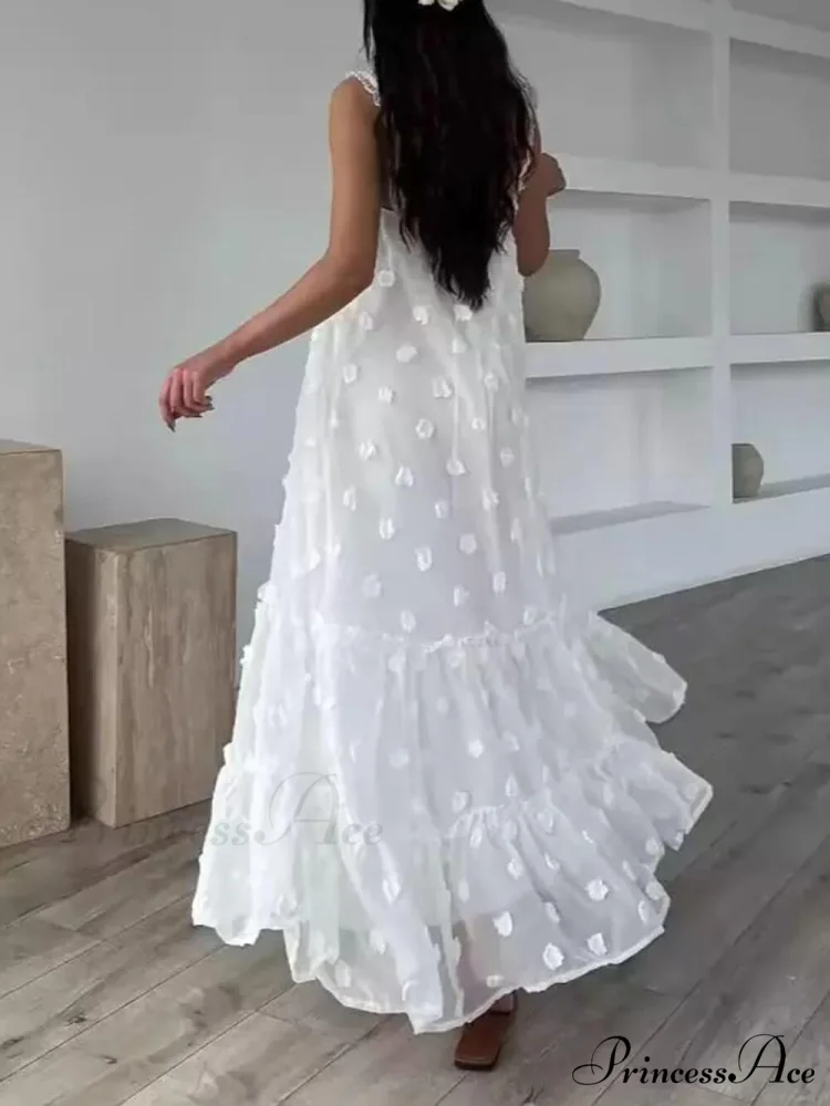Pretty Flower Decor A-Line Graceful Layered Loose Maxi Dress - Image 9