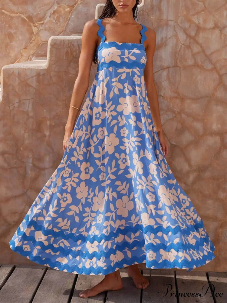 Printed Square Neck Charming Strap Maxi Dress - Image 2