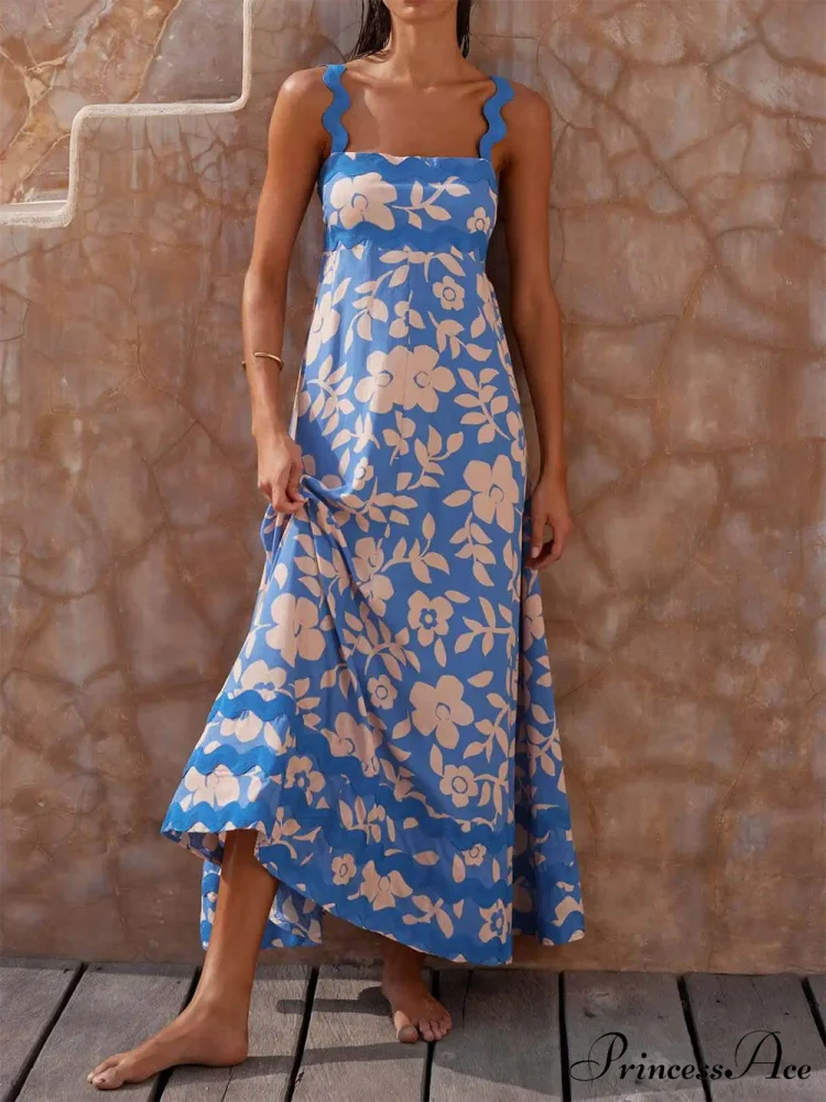 Printed Square Neck Charming Strap Maxi Dress - Image 3