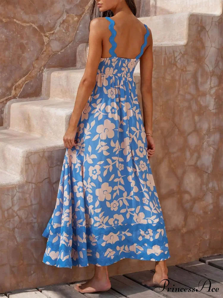 Printed Square Neck Charming Strap Maxi Dress - Image 4