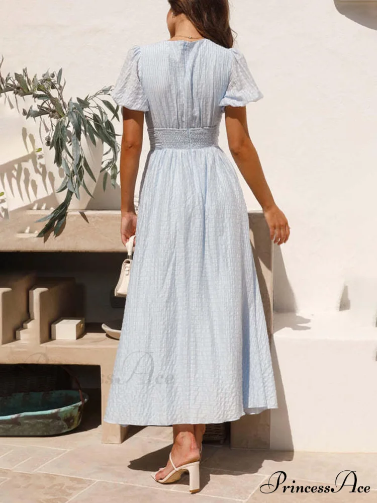 Puff Sleeve V-Neck Charming Long Oversized Hem Dress - Image 6