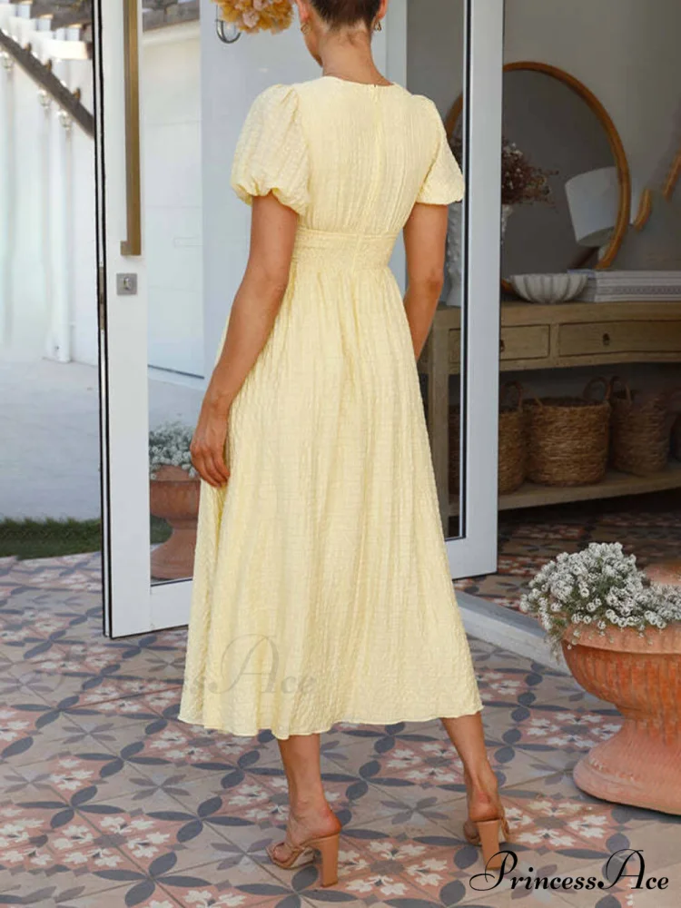 Puff Sleeve V-Neck Charming Long Oversized Hem Dress - Image 8