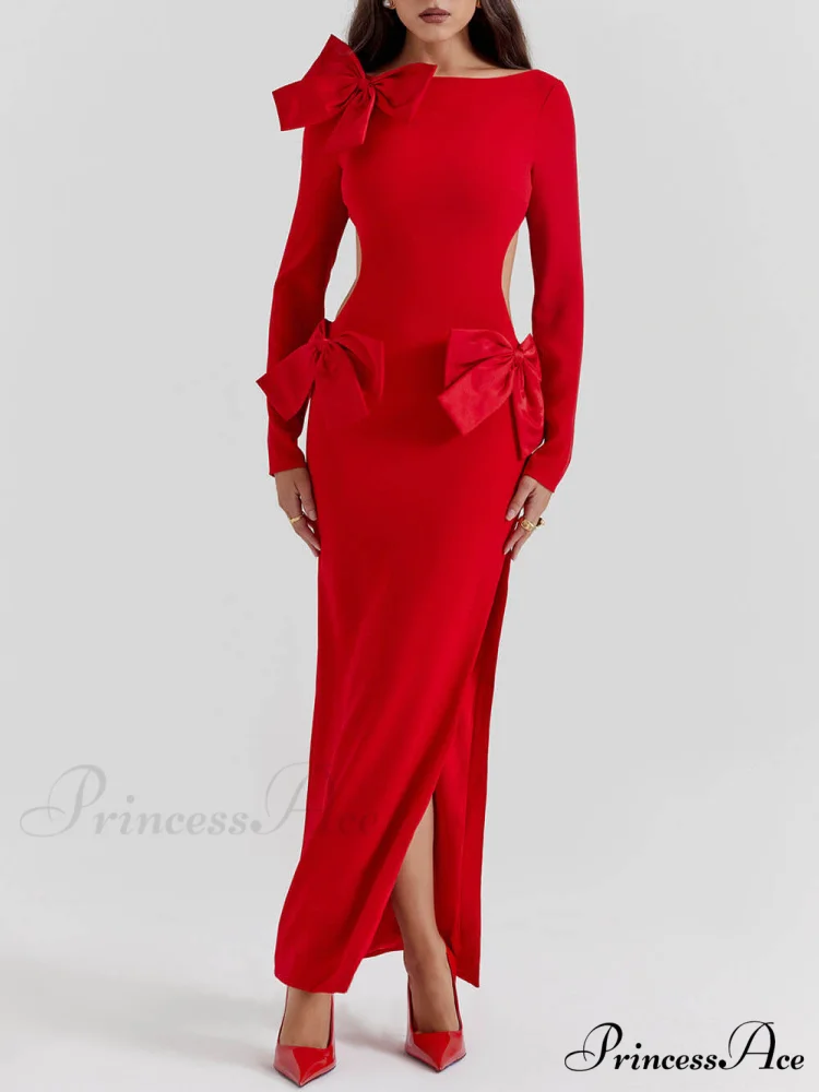 Red Bow Stylish Maxi Dress - Image 2
