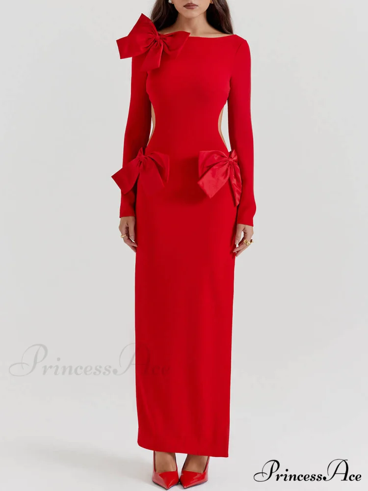 Red Bow Stylish Maxi Dress - Image 3
