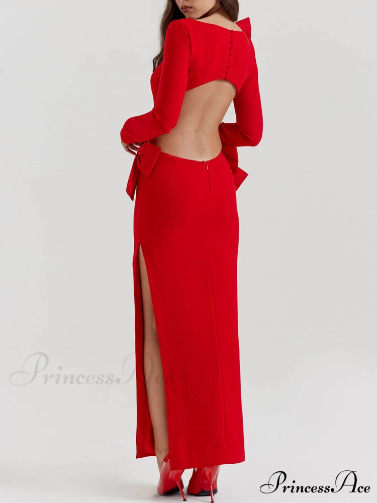 Red Bow Stylish Maxi Dress - Image 4