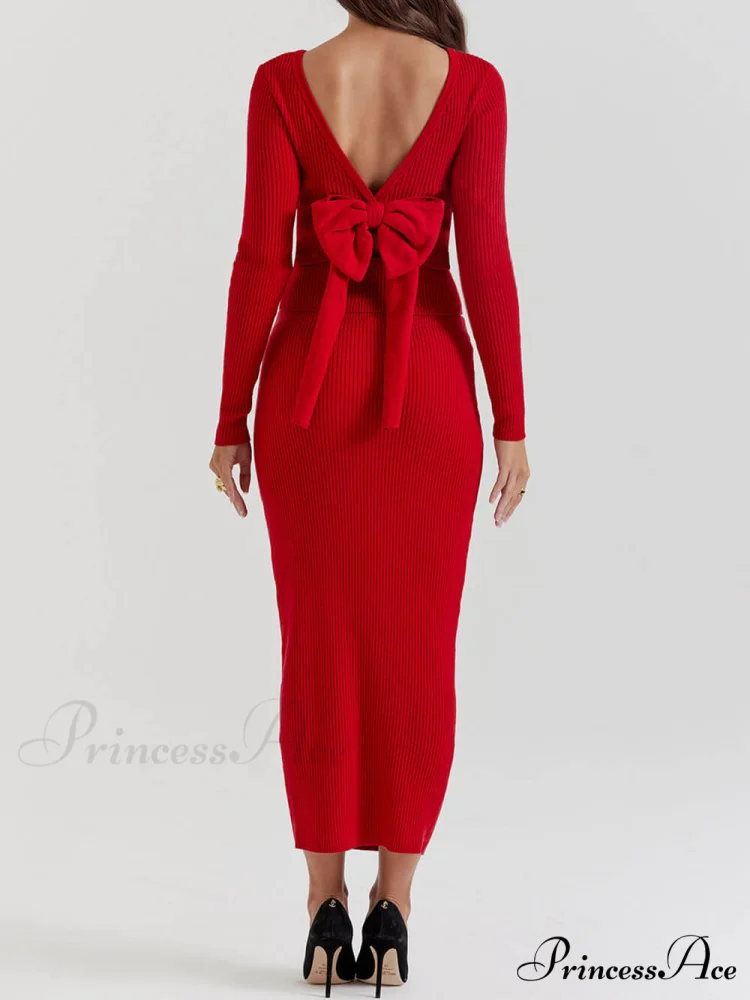 Red Knit-Blend Stylish Maxi Skirt - Image 3